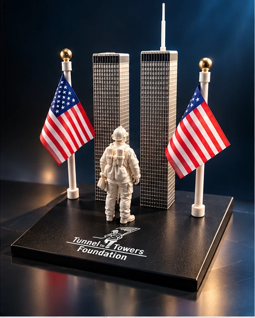 Physical model showing the flags and towers